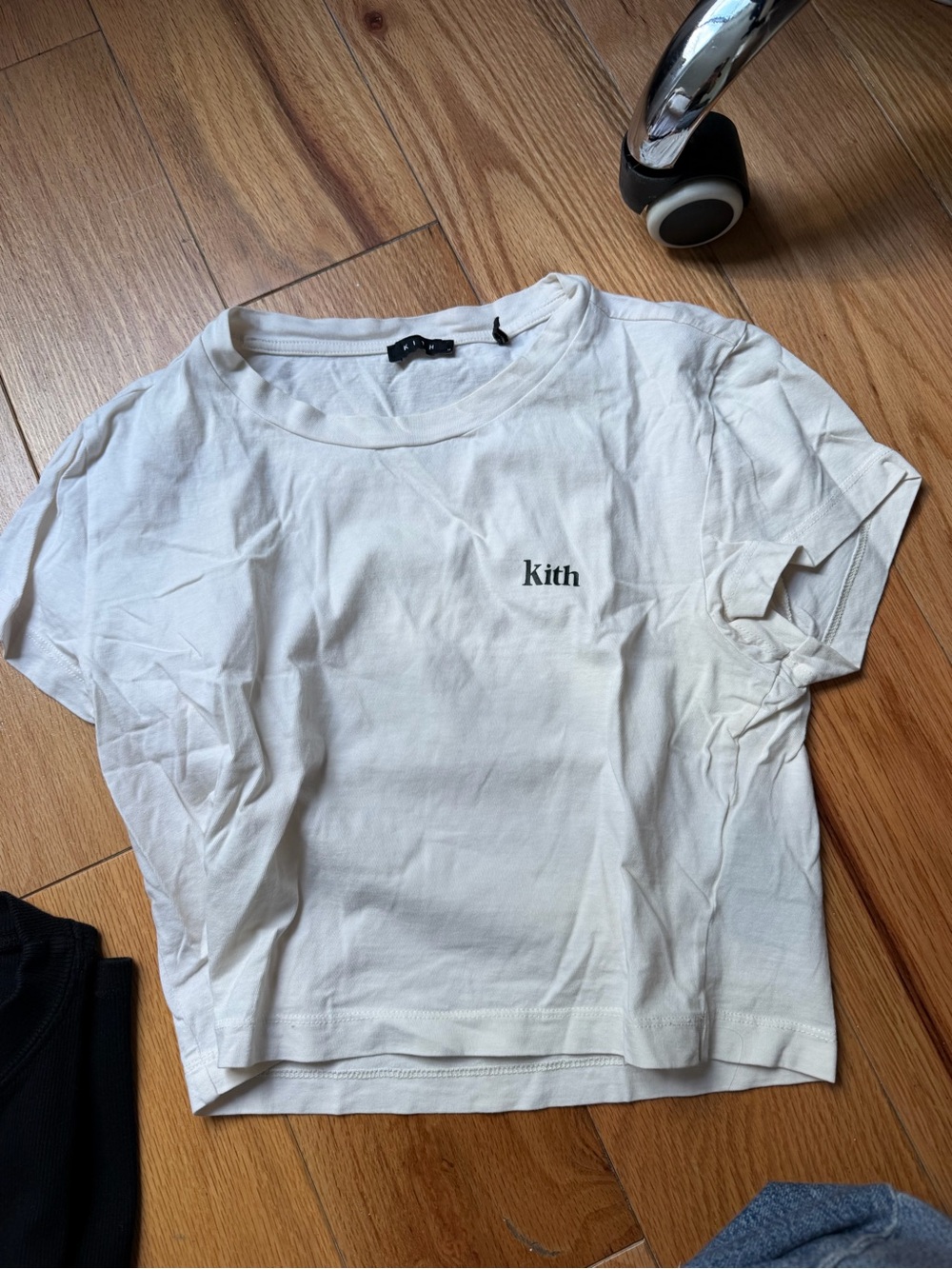 Kith Ivory Crewneck Tee with Black Logo Tag
